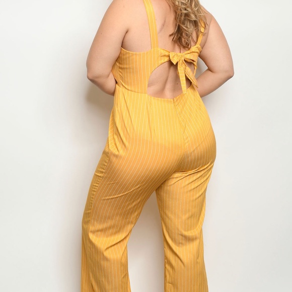 Backless Pinstripe Overall Jumpsuit w/ Bow Tie - Picture 3 of 4